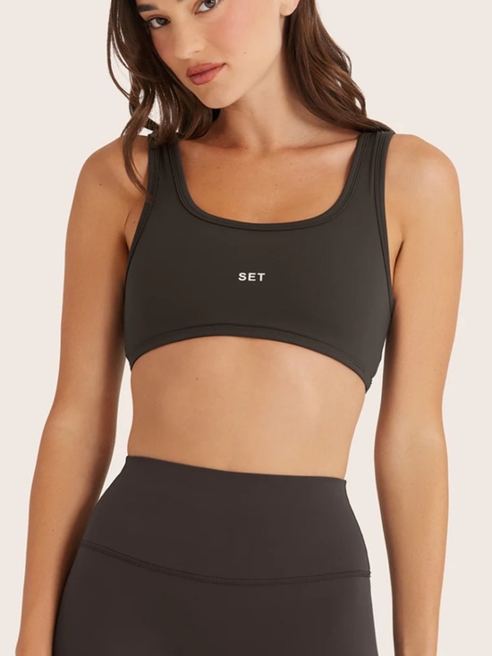 SET Active Tops - Set active espresso airluxe Women's Scoop Neck Sports Bra - medium